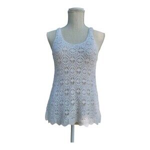 American Eagle Women's Knit Tank Top Crochet Pullon Summer Beach White Size M
